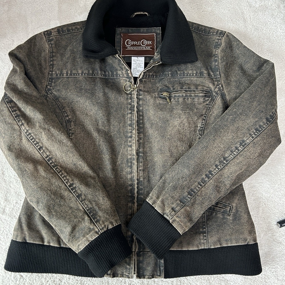 Cripple Creek Enzyme‎ Washed Ranchwear Jacket Women's L Brown Lined Work Chore